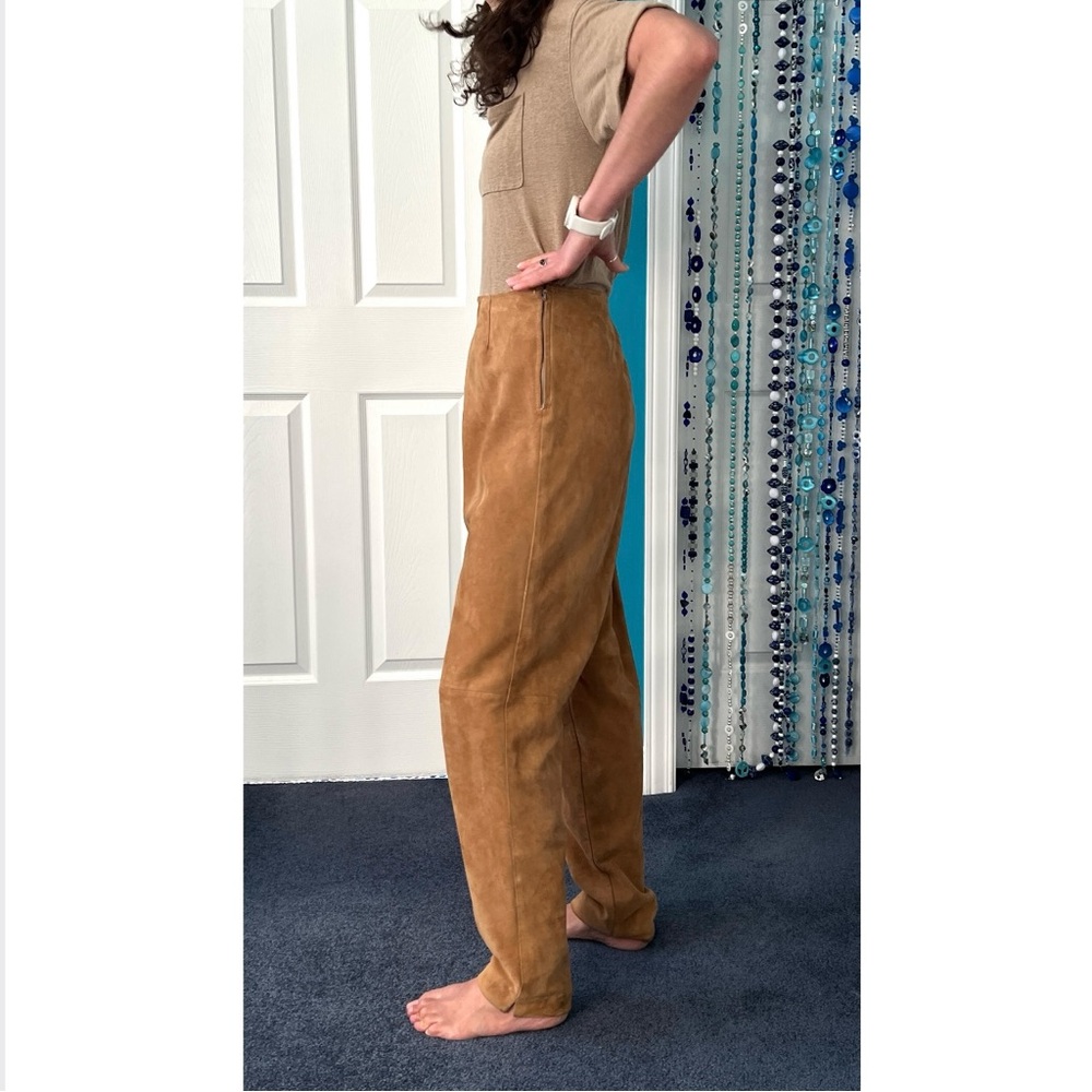 Mustard yellow suede leather large legs pants-altered at waist- vintage
